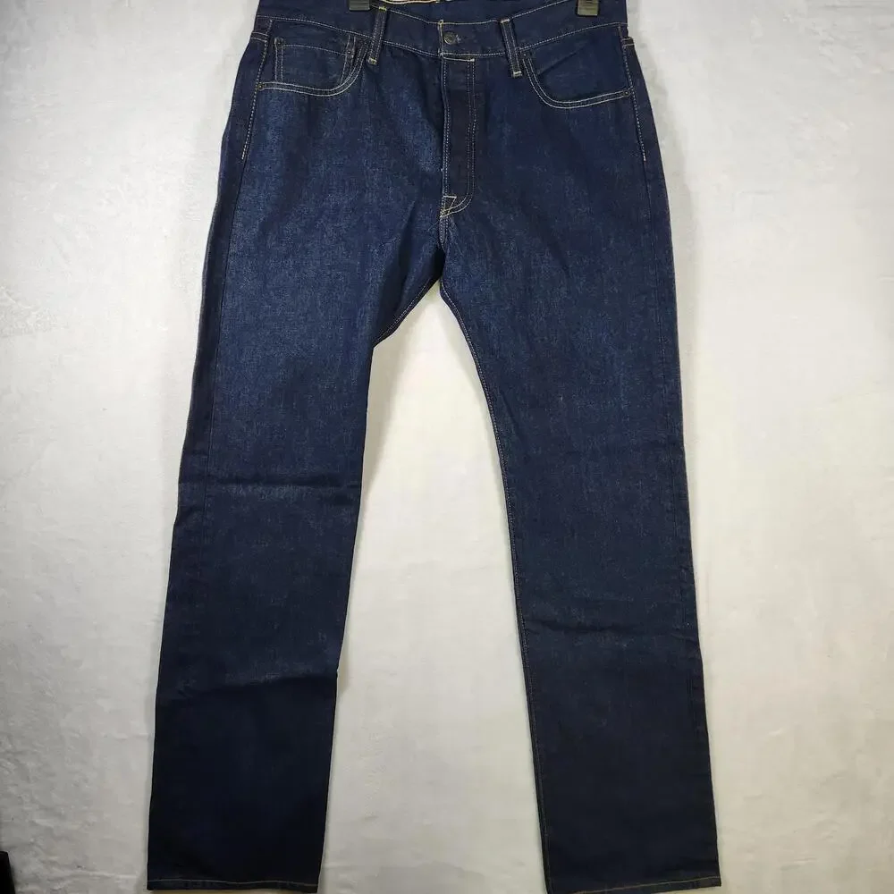 Vtg Levi's 501 Jeans 35x34 Button Fly Dark Wash Raw Denim Made in Korea‎